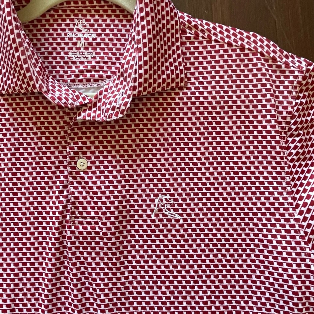 Rhoback Performance Polo Shirt Oklahoma Print OU Sooners Stretch Golf Maroon M - Picture 5 of 9